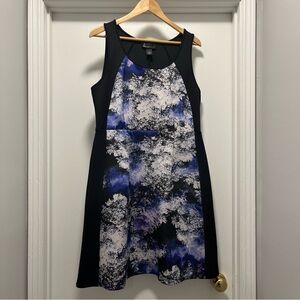 Lane Bryant Womens Dress Size 16 Black Scuba Purple White Print Sleeveless